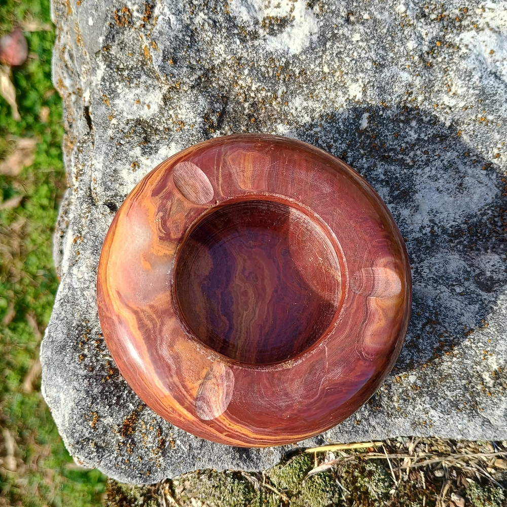 VTG small, 3 slot, polished stone, agate mid-century ashtray, vintage ash ware